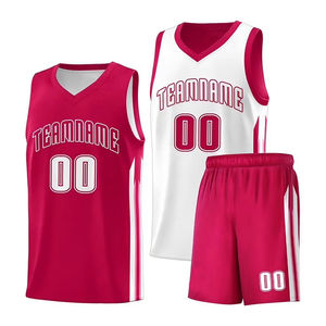 Rose et blanc couleur col en V élégant Top qualité équipe formation uniforme respirant séchage rapide Bsci été basket-ball Shorts - Product Image 1