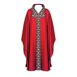 Robe de père d'église de couleur rouge manches longues tissu élégant col de style romain disponible dans les tailles - Product Image 1