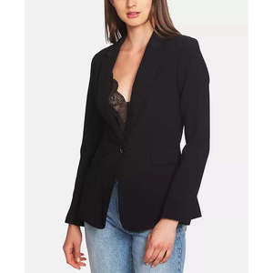 Blazer Nero da Donna Monopetto in Crepe Elasticizzato con Ricami a Quadri e Stampe, Decorazioni in Paillettes - Product Image 4