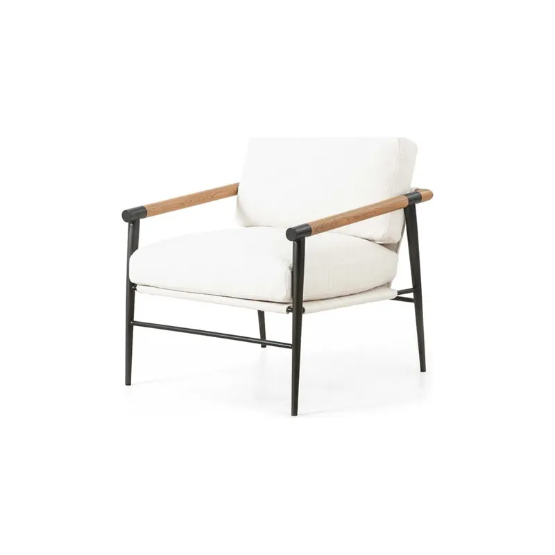 Nordic kursi kulit nyaman, sandaran tangan kayu padat bingkai baja tahan karat kursi santai Modern