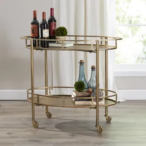 Chariot de service à café en porcelaine de luxe, artisanal, industriel, écologique, doré, avec poignées latérales, élégant, pour bar à domicile, plaqué, sûr - Product Image 2