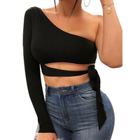 Haut court en coton pour femmes, nouvelle mode, épaules croisées, manches longues, nombril ouvert, soutien-gorge élégant et Corsets, Bustier