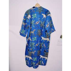 Kimono de algodón 100% hecho a mano para mujer, albornoz de verano de estilo indio, bata larga, ropa de dormir para primavera, descanso en la playa - Product Image 3