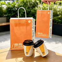 Emballages à emporter personnalisés, jetables, recyclables, biodégradables, sacs en papier kraft pour la restauration rapide, avec poignées, pour les restaurants à emporter