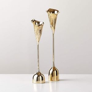 Juego de 2 portavelas de latón moderno y elegante con acabado pulido altamente dorado para decoración del hogar - Product Image 6
