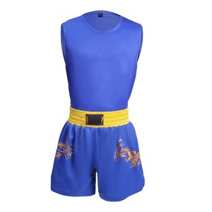 Ensemble de shorts de sport MMA Blue Lawd, haut d'entraînement sans manches, shorts de combat plissés, broderie personnalisée, 100% polyester extensible, unisexe - Product Image 2