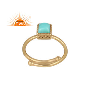 แหวนพลอยสีเทอร์ควอยส์ Arizona ธรรมชาติชุบทอง18K ดีไซน์ทำด้วยมือล่าสุดเครื่องประดับแบบวางซ้อนกันได้ - Product Image 1