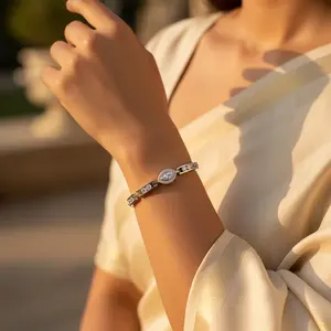 "Women's Fashion Beaded Silver <b>Cubic</b> <b>Zirconia</b> <b>Bracelet</b> Gift Jewelry" - Product Image 2