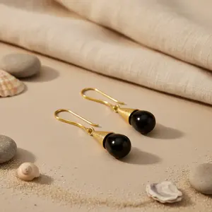 Pendientes de Gota de Ónice Negro con Baño de Oro para Mujer, Idea de Regalo Elegante - Product Image 2