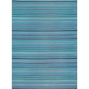 Netline Home Reversible Washable <b>Outdoor</b> <b>Rug</b>-Blue Polypropylene Travel Carpet Modern Square Pattern - Product Image 1