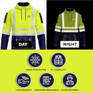 Sweat-shirt à capuche à fermeture éclair personnalisé Caractéristiques de sécurité réfléchissantes Polaire à manches longues en polyester et coton mélangé pour la nuit en plein air - Product Image 5
