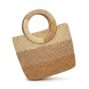 Bolso de Mano de Rafia para Mujer, Estilo Bohemio, con Patrón Geométrico, Decoración de Borlas, Cierre de Cremallera, Correa de Hombro Informal, Gran Capacidad, para Uso Diario, de Algodón - Product Image 1