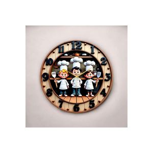 Children's <b>50cm</b> Silent Wooden <b>Wall</b> <b>Clock</b> Embossed and Colorful Printing Patterned Perfect Gift for Little Chefs - Product Image 1