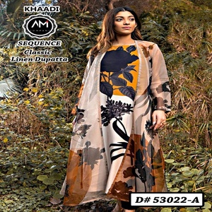 Réplica de diseñadores paquistaníes, trajes de mujer de 3 piezas de lino, estampado Digital, bordado de cuello, múltiples marcas, indio pakistaní - Product Image 6