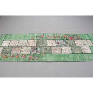 พรมตุรกีโบราณ ขนาด 2.4x7.3 ฟุต (73x223 ซม.) พรมขนสัตว์สีเขียว - Product Image 3