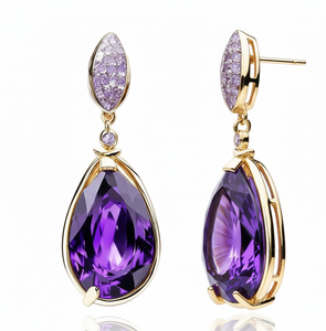 ต่างหูพลอยสีฟ้าอเมทิสต์ทรงลูกแพร์ 5 มม. เงินแท้ 925 ชุบทอง 18K เครื่องประดับคุณภาพ ราคาขายส่ง - Product Image 2