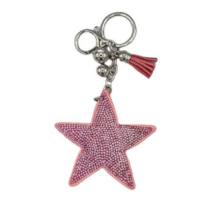 Llavero y accesorio para bolso con diseño de estrella, bordado con cuentas de colores rosa y plateado, de la India. - Product Image 1