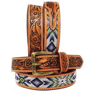 Cuir véritable Peau de vache Designer Ceinture perlée Western Bling Ceinture de luxe Premiom Peau de vache Floral Handtooled Prêt à expédier Unisex - Product Image 2