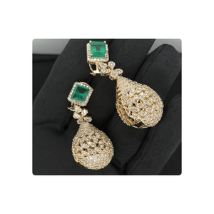 Customized 14kt Gold Women's Trendy Fashion Hoop Earrings with VS SI Natural Diamonds and <b>Green</b> <b>Emerald</b> - Product Image 1