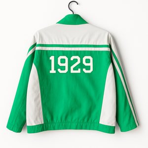 Iota Phi Lambda Sorority Chaqueta de carreras de sarga de algodón con cierre Cremallera Chaqueta de carreras personalizada de alta calidad para mujeres - Product Image 2