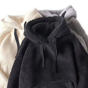 Pullover Casual Women <b>Sherpa</b> <b>Hoodie</b> Solid Color Hooded Long Sleeve Drawstring Patch Pocket Keep Warm Plush Hoodies - Product Image 6