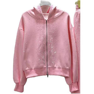 Ensemble survêtement oversize en toile avec strass pour homme : sweat à capuche et pantalon de jogging évasé taille haute épais – Vente en gros - Product Image 3