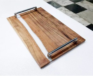 Plateau de service artisanal en bois époxy résine rivière plateau en bois naturel artistique avec incrustation époxy pour manger, servir, décor à la maison - Product Image 4