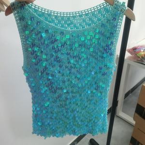 Custom Women's Casual Crochet Regular Length CAMIS <b>Top</b> Breathable Knitted Viscose Colorful <b>Sequins</b> O-Neck Quick-Dry Anti-shrink - Product Image 5