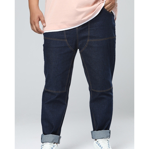 กางเกงยีนส์เอวสูงสีน้ำเงินเข้มสำหรับผู้ชายผ้ายืดทรงตรงเข้ารูปทรงพอดีตัวขนาดใหญ่พิเศษมี4กระเป๋ามียี่ห้อขนาดใหญ่พิเศษ - Product Image 3