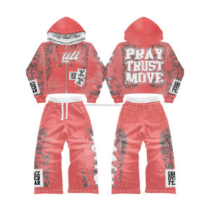 Conjuntos de punto gofrado personalizados para mujer, chaqueta térmica con cremallera y pantalones acampanados, chándal de 2 piezas para hombre y mujer - Product Image 4