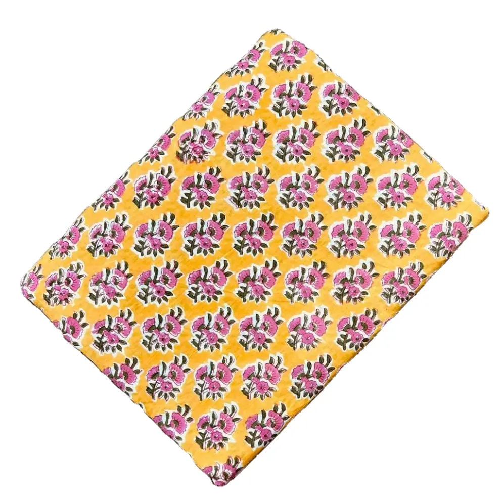Высококачественная светло-желтая хлопчатобумажная ткань с принтом на заказ для простыни и матраса от индийского поставщика