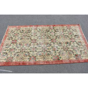 Alfombra turca clásica de estilo Kilim de área grande Beige rojo 3,6X6,4 pies de látex de lana abstracta 10mm alfombra de habitación de diseño de pasillo rectangular - Product Image 3