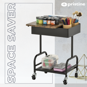 Modern Double Tier Utility Cart With <b>Wheels</b> Wood Top Storage Organizer For Living Room Minimalist Design - Product Image 3