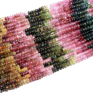 AAA + Natura l Multi Tourmaline Lisse Rondelle Perles, 4 MM Multi Tourmaline Perles, 14 Pouces Lisse Tourmaline Rondelle pour - Product Image 2