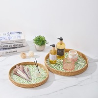Plateau de service tissé à la main en rotin avec nacre incrustée, prix compétitif, grande quantité, autres objets artisanaux