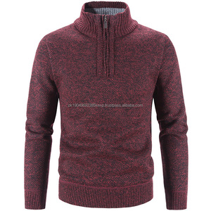 Automne hiver hommes couleur unie à manches longues col roulé fermeture éclair mâle pull sweat respirant survêtement tricoté pull - Product Image 5