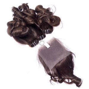 Paquetes de color marrón con punta ondulada de cabello crudo de alta calidad con cierre para hacer pelucas de cabello vietnamita real - Product Image 5