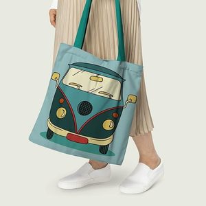 Sacs fourre-tout en toile de coton à motif dessin animé Carvaan avec logo imprimé DTF, couleur bleue, sacs cadeaux lifestyle en toile de coton - Product Image 3
