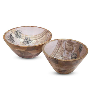 Accueil Hôtels et restaurants Saladier en bois de manguier Table de dîner Saladier de service imprimé en bois de manguier émaillé - Product Image 2