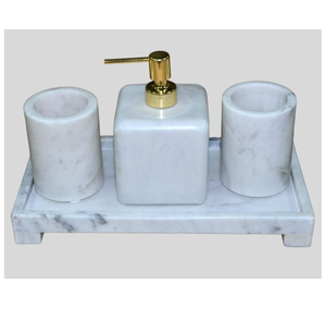 Ensemble de salle de bain en marbre pierre blanche avec distributeur de savon/porte-brosse à dents/porte-savon fournisseur en gros - Product Image 2