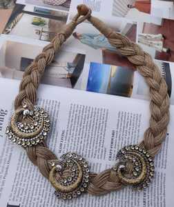 Doble tono Kundan piedra Pavo Real cara Chandbali diseñador colgante fiesta desgaste yute collar largo para mujeres y niñas collar único - Product Image 4