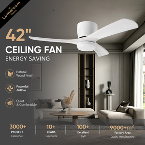 42 Inch Solid Wood <b>Ceiling</b> Fan with <b>Light</b> and <b>Remote</b>, Modern Flush Mount Low Profile Quiet DC Motor Fan - Product Image 1