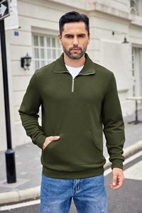 Sudadera con media cremallera para hombre, jersey con cremallera de cuarto, sudadera Polo de manga larga, suéteres de cuello simulado ajustados con bolsillo para hombre - Product Image 2