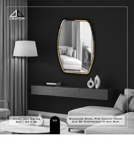 Miroir de salle de bain avec cadre en acier inoxydable durable, revêtement PVD, réflexion claire pour les espaces intérieurs modernes, en provenance d'Inde - Product Image 1