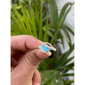 <b>925</b> <b>Silver</b> for Swiss Blue Topaz <b>Ring</b> Geometric Gemstone Jewelry for Engagement Platinum Rhodium Plated with Rhodium Inlay - Product Image 2