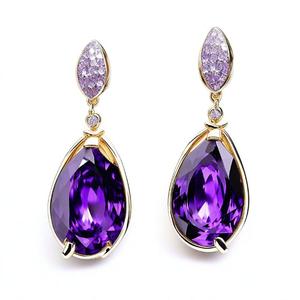 ตุ้มหูแต่งงานชุบทองหรูหราดีไซน์คลาสสิกสีฟ้าอเมทิสต์สีทอง18K - Product Image 3