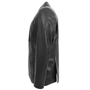 Abrigo Largo de Cuero Genuino para Hombre, Cuello Camisero, Cierre de un Solo Botón, Manga Regular, Grosor Estándar - Product Image 1