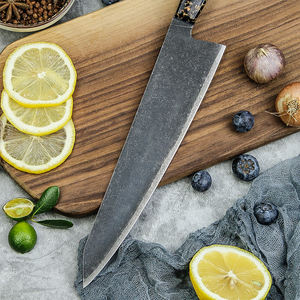 Couteaux de chef professionnels PRESTIGE BLADES, fabrication sur mesure en gros, OEM ODM, acier Damas, manche en résine avec feuille d'or, ambidextre - Product Image 2