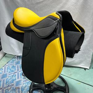 Customized Synthetic English Jumping Horse Saddle with Double Flap Stainless Steel Hardware <b>Brown</b> Black Design for Horse Riding - Product Image 4