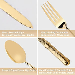 Juego de Cubiertos de Diseño Artesanal de 5 Piezas, Cubertería Dorada Brillante y Pulida, Cuchillo, Tenedor y Cuchara Plateados para Mesa de Comedor - Product Image 3